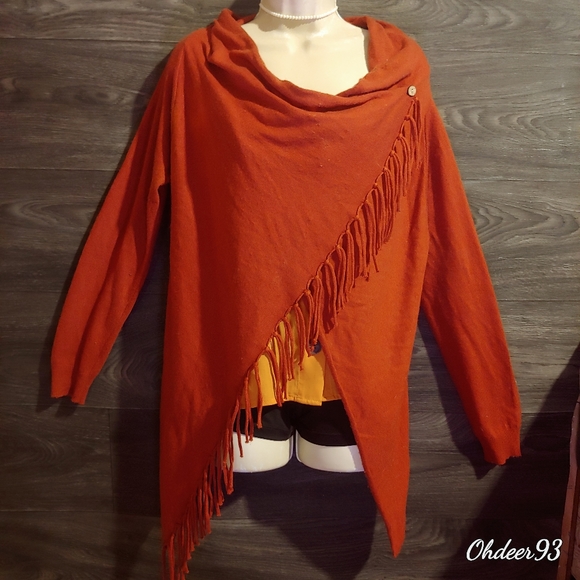 🎉🛍 She and sky burnt orange long sleeve cardigan button up wrap size small - Picture 1 of 9